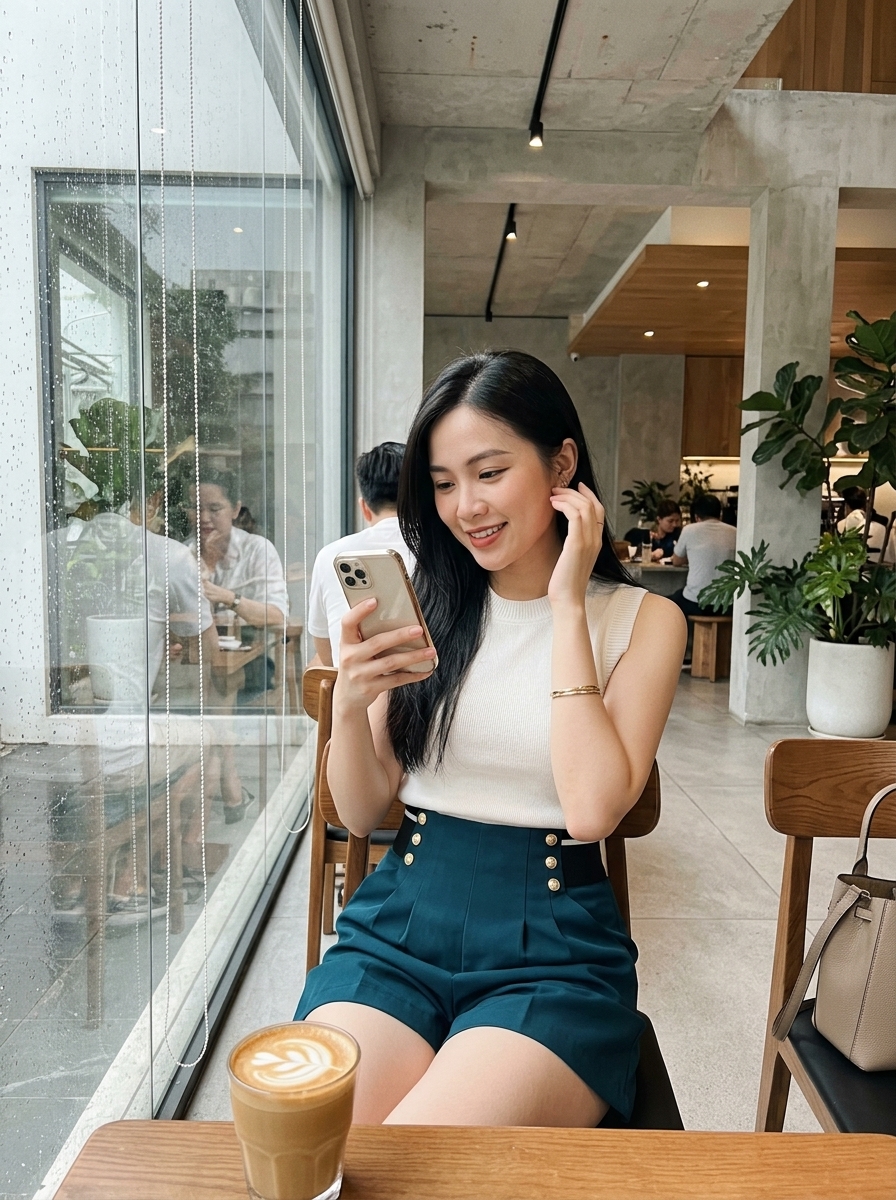 Bản 6 cúc vàng màu Xanh cổ vịt