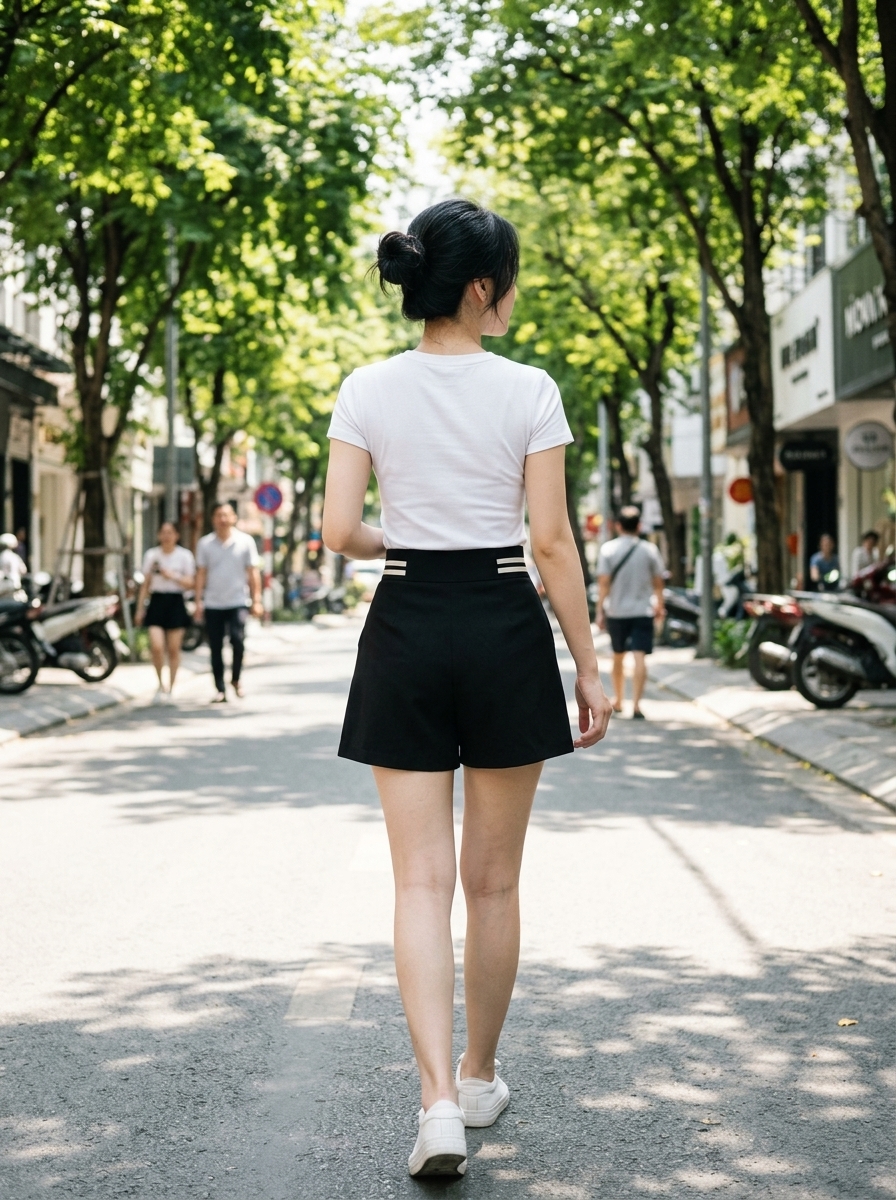 Góc chụp sau ôm sát thắt lưng nâng mông